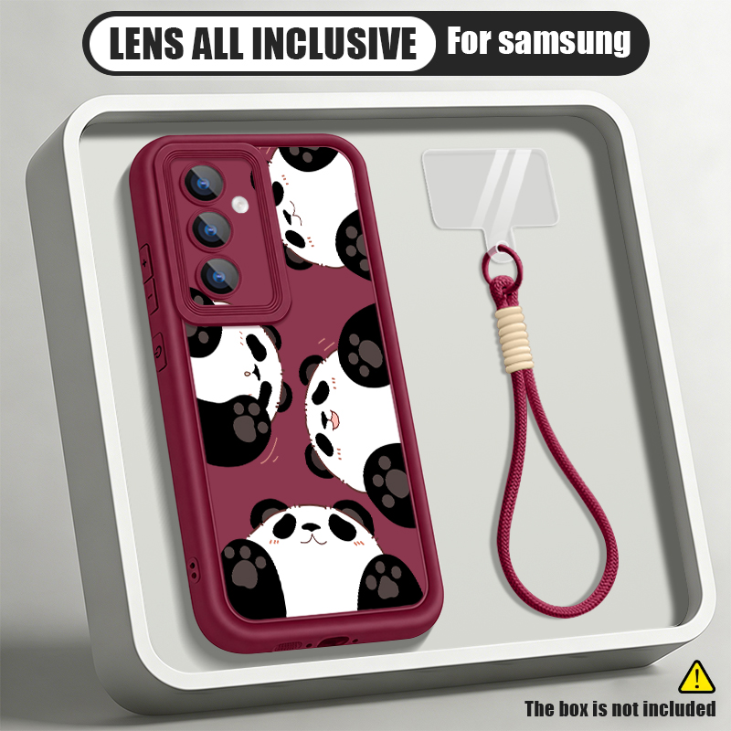 Samsung Galaxy A55 - Cartoon Panda Pattern Lanyard Phone Case
